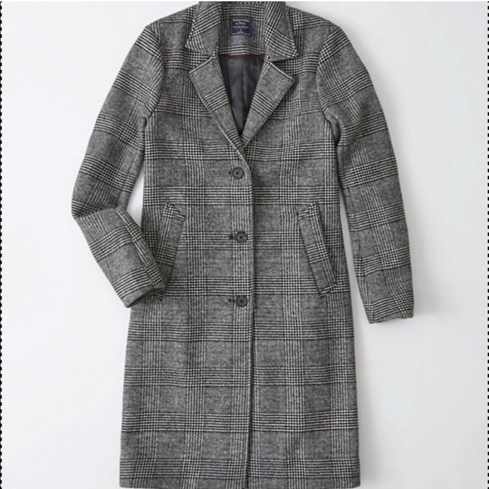 Abercrombie Wool-Blend Dad Cost Grey Plaid